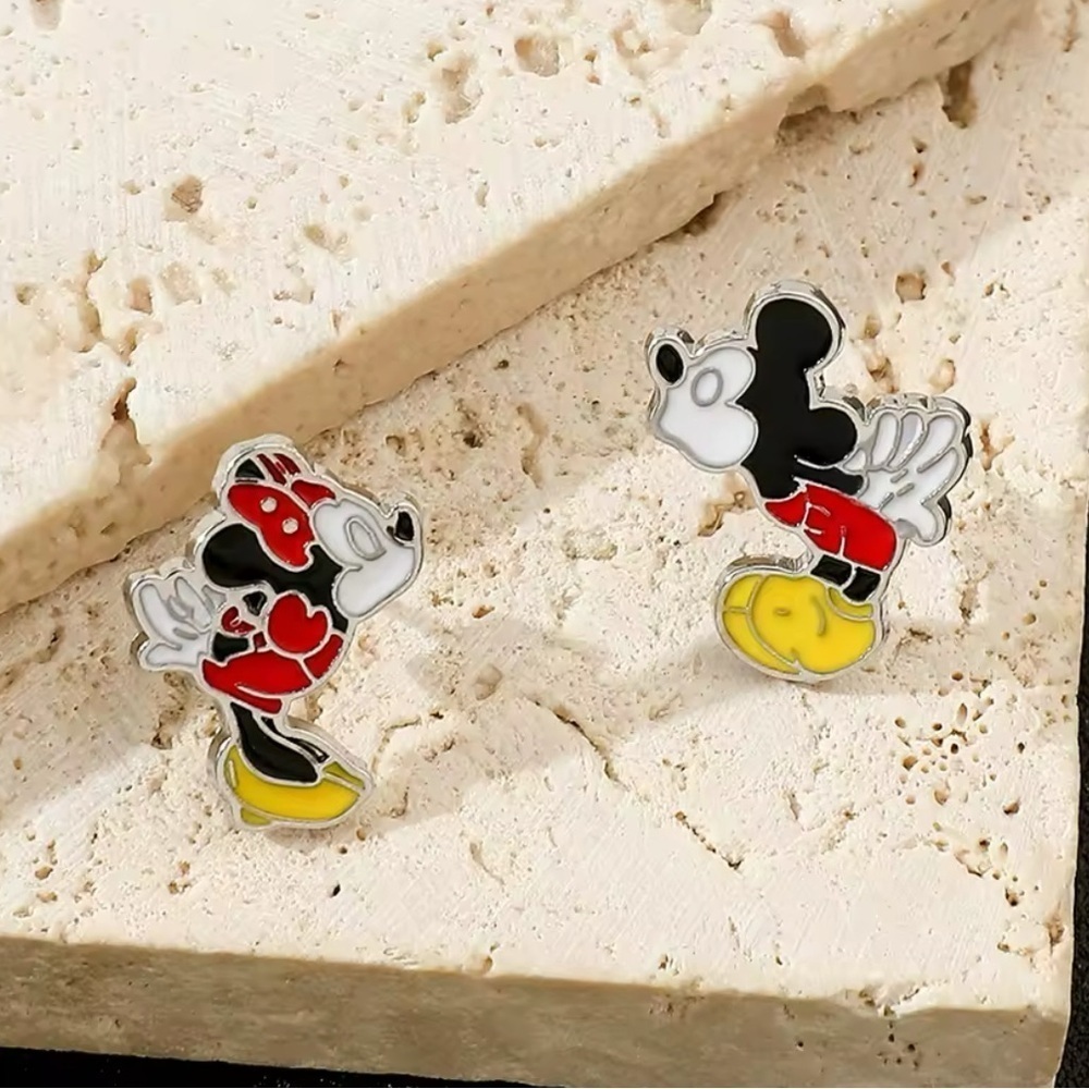 $24 OR 3 For $35 Disney Mickey & Minnie Kissing Character Earrings Asymmetrical